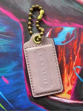 Coach dusty pink Leather Bag Tag with Gold Ball Chain